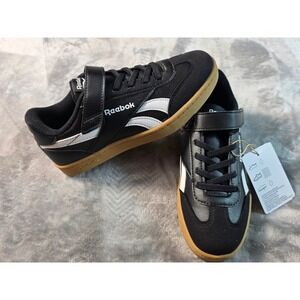 Reebok Smash Edge Elastic & Top Strap Kids Size 2 Black White Gum NEW